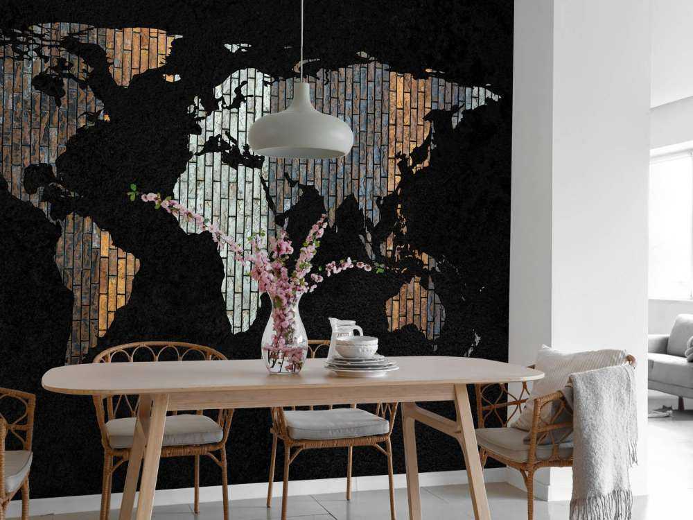 Världskarta med vertikala tegelstenar