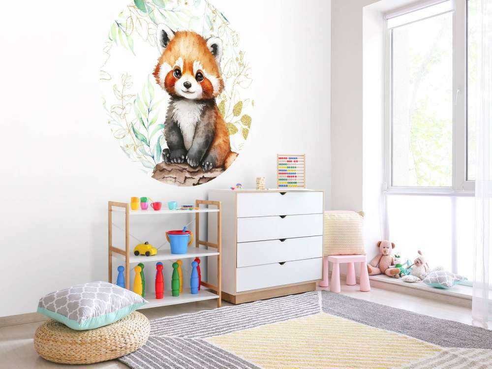 Söt röd panda och blad