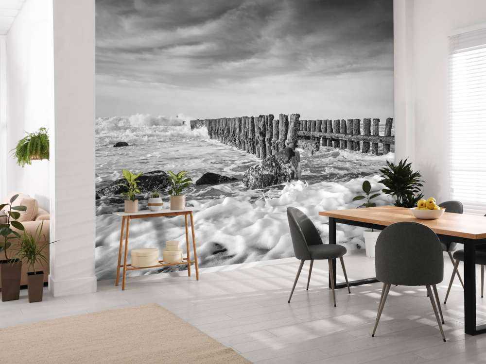 Skummande hav i svartvitt