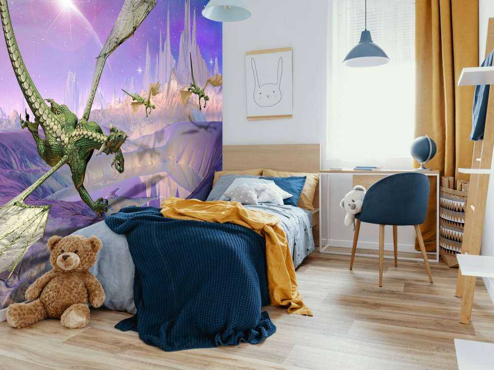 Drakar i ett fantasilandskap