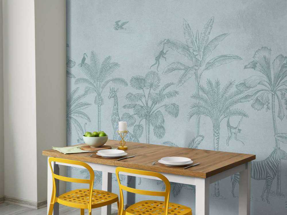 Tropiska djur djungel blå