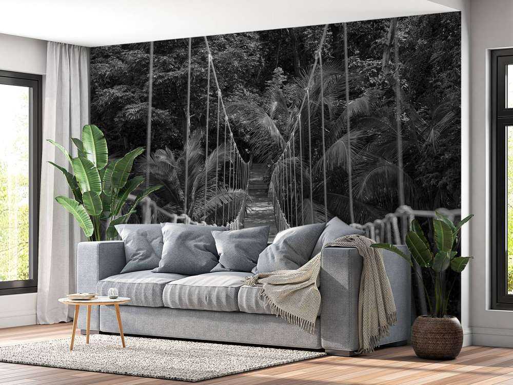 Träbro mellan palmer