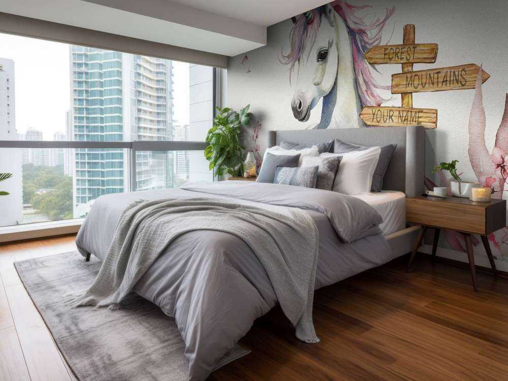 Baby enhörning med växter rosa