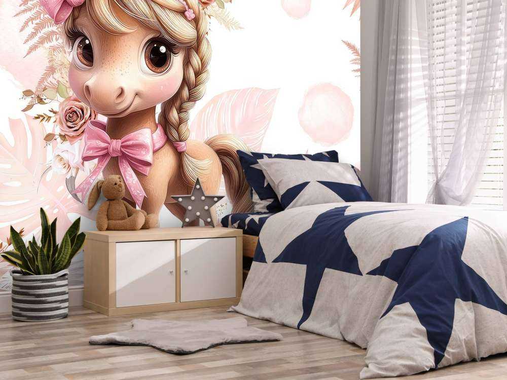 Elegante pony med lyserød sløjfe