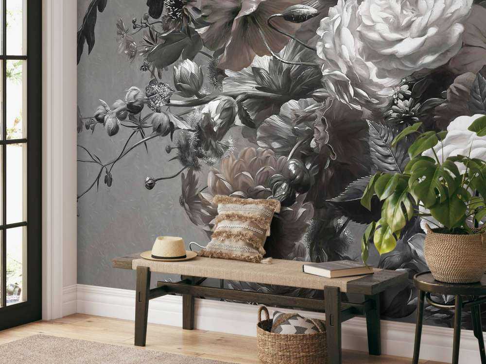 Stor buket med valmuer Sepia