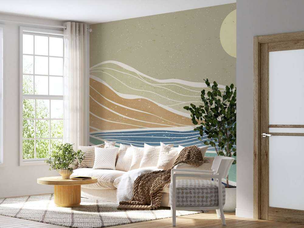 Farvede havbølger med solen