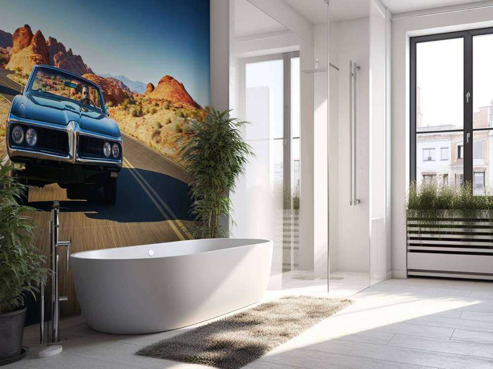 Muskelbil i et amerikansk landskab