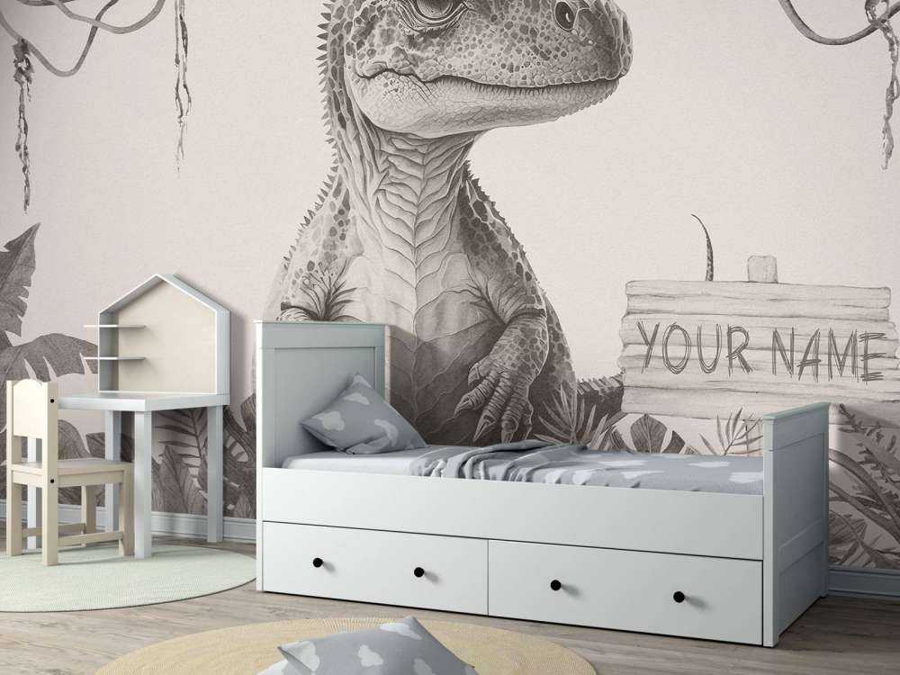 Baby t-rex i den beige junglen