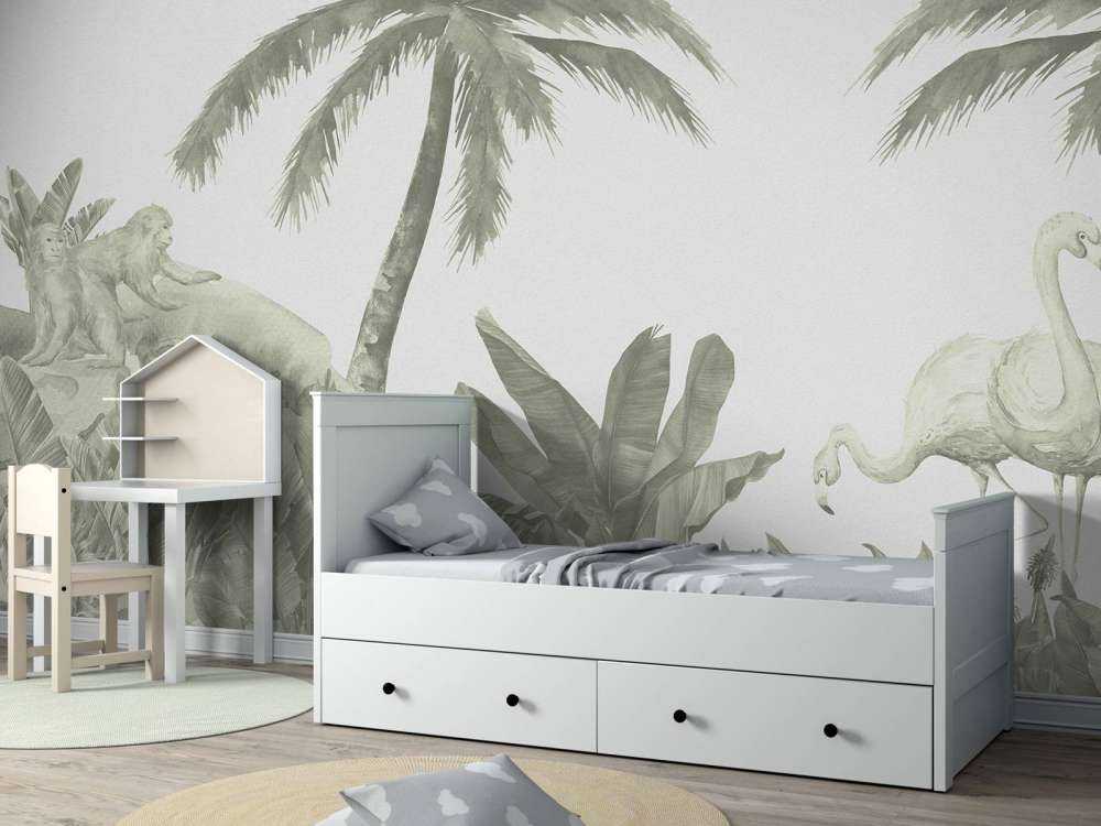 Aper og flamingoer i grønt