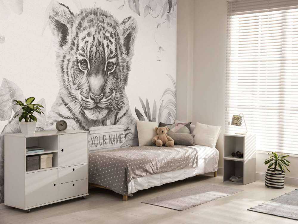 Søt tiger med planter beige