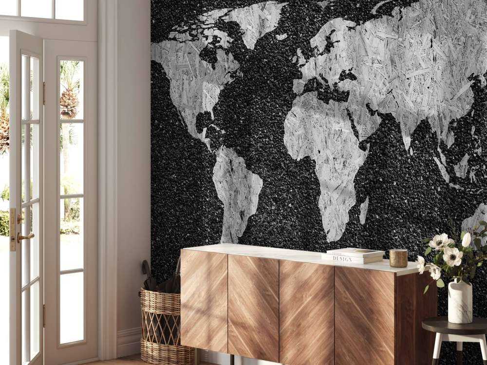 Hvitt verdenskart på svart bakgrunn