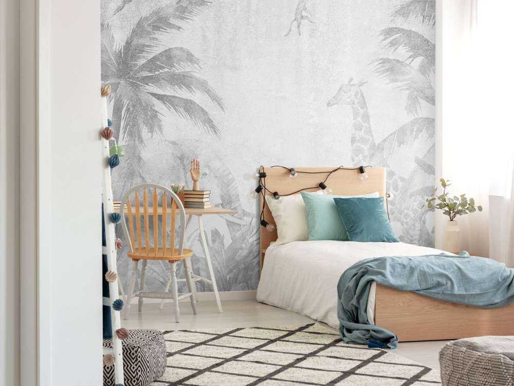 Glade jungeldyr på betong