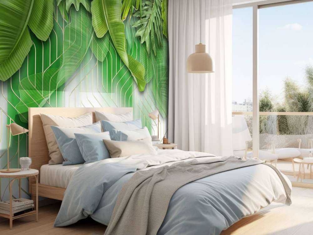 Gyldne linjer effekt med grønne blader