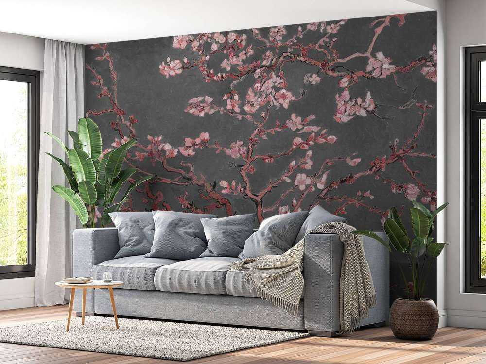 Mandelblomst med en rød fargetone