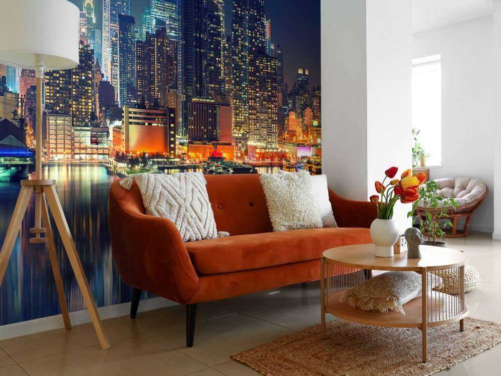 Fototapet New York skyline om natten