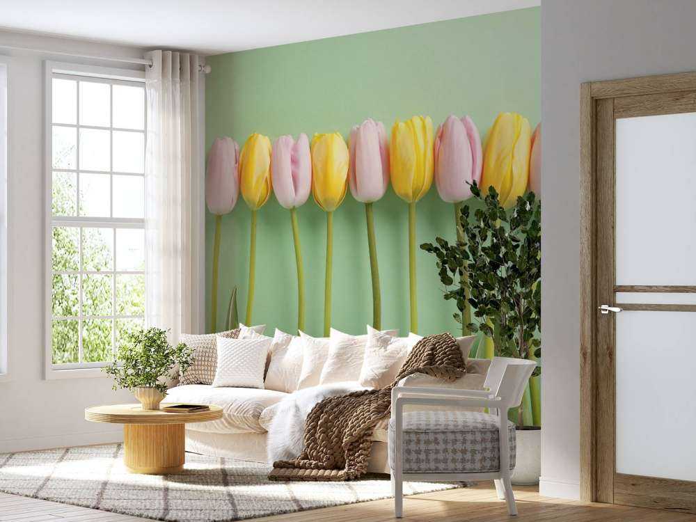 tulipanner på myntegrønt tapet