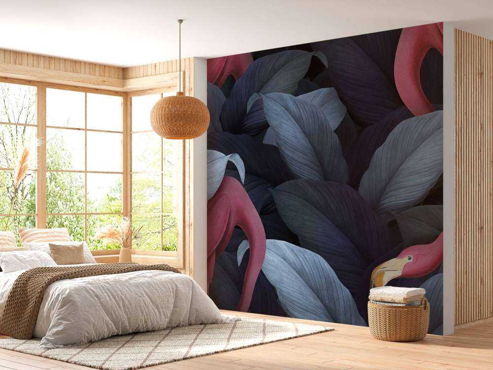 Flamingoer med blader