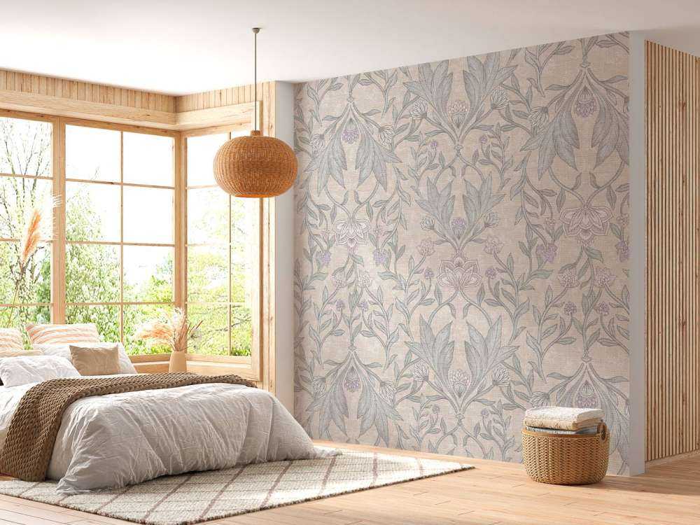 Morris blomsterdamask - nøytral beige