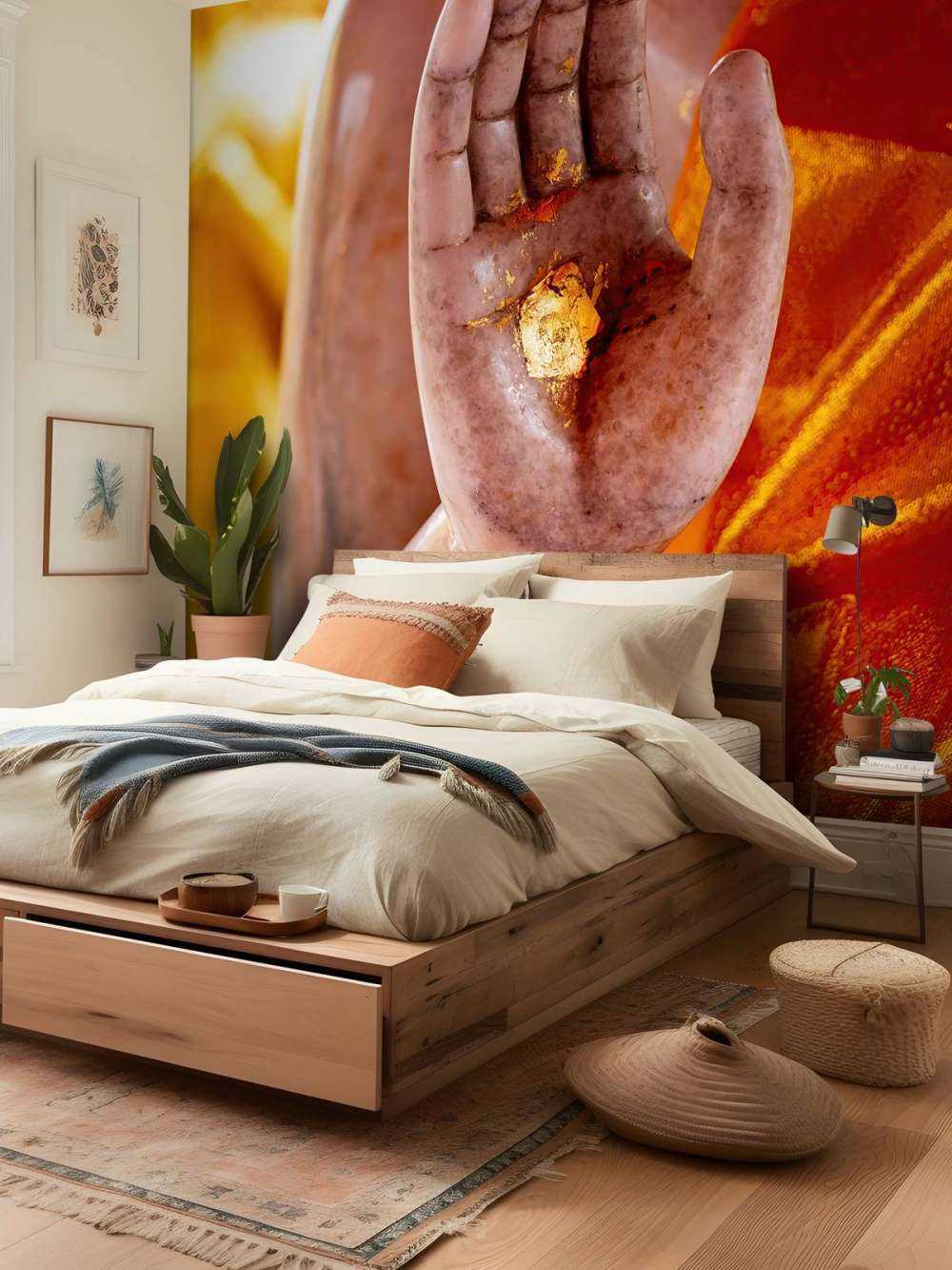 Palm med guldplakett Bangkok tempelkomplex (Thailand)  