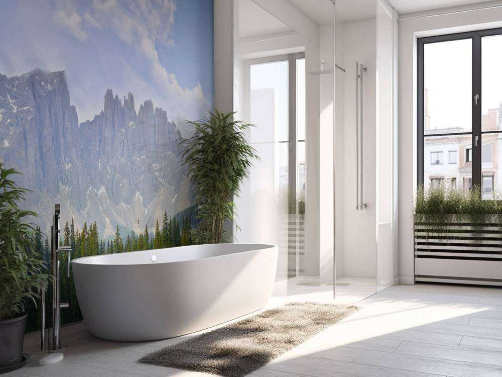 Berg med träd och moln