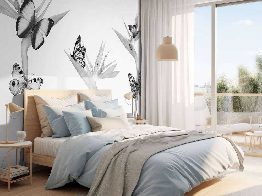 Fjärilar på paradisfågelblommor