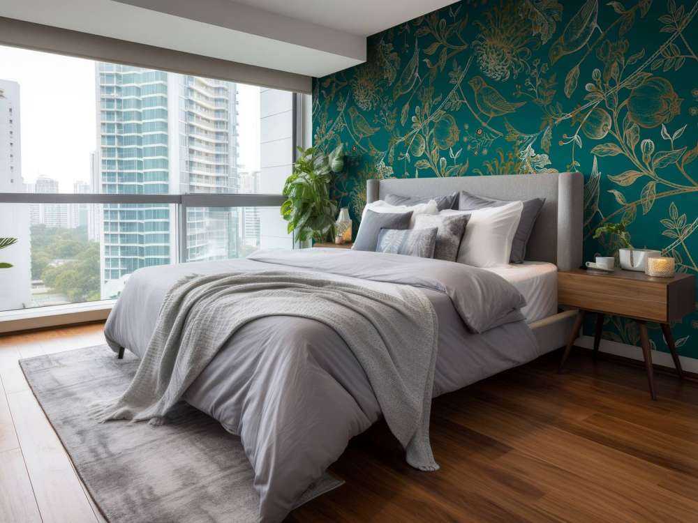 Mönster med krysantemum och fåglar