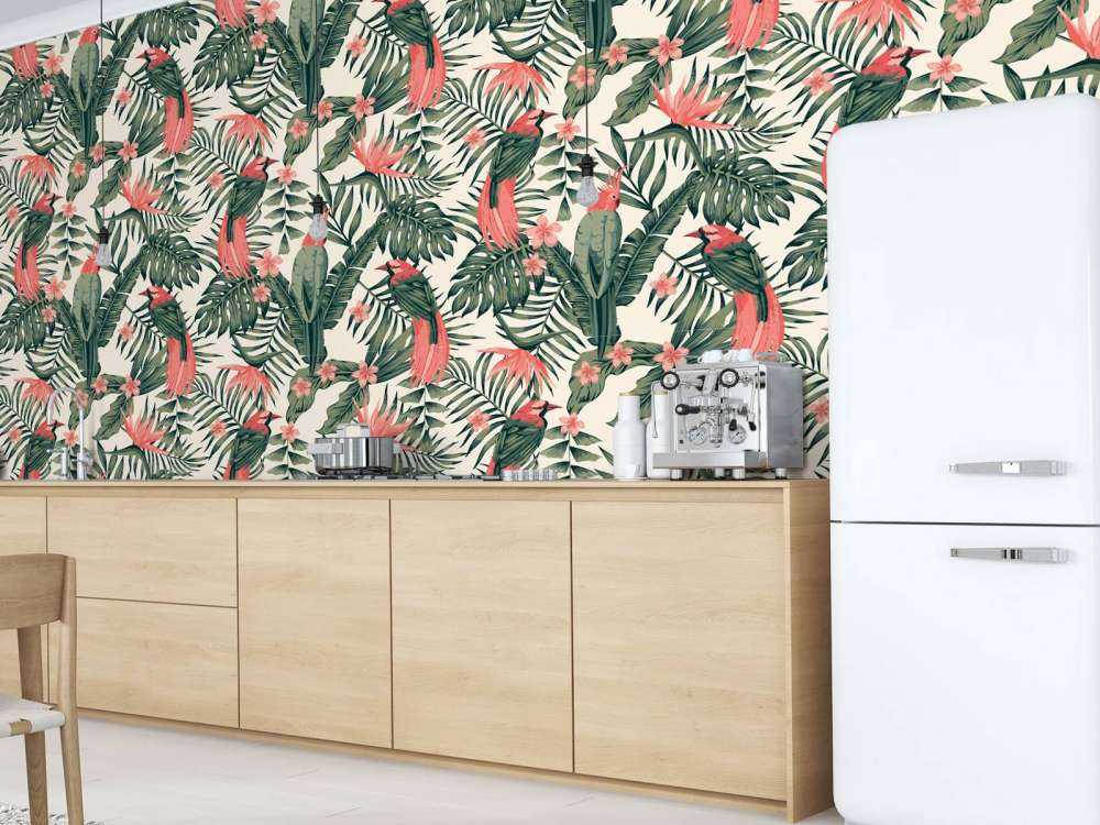 Tropiska växter, blommor och fåglar