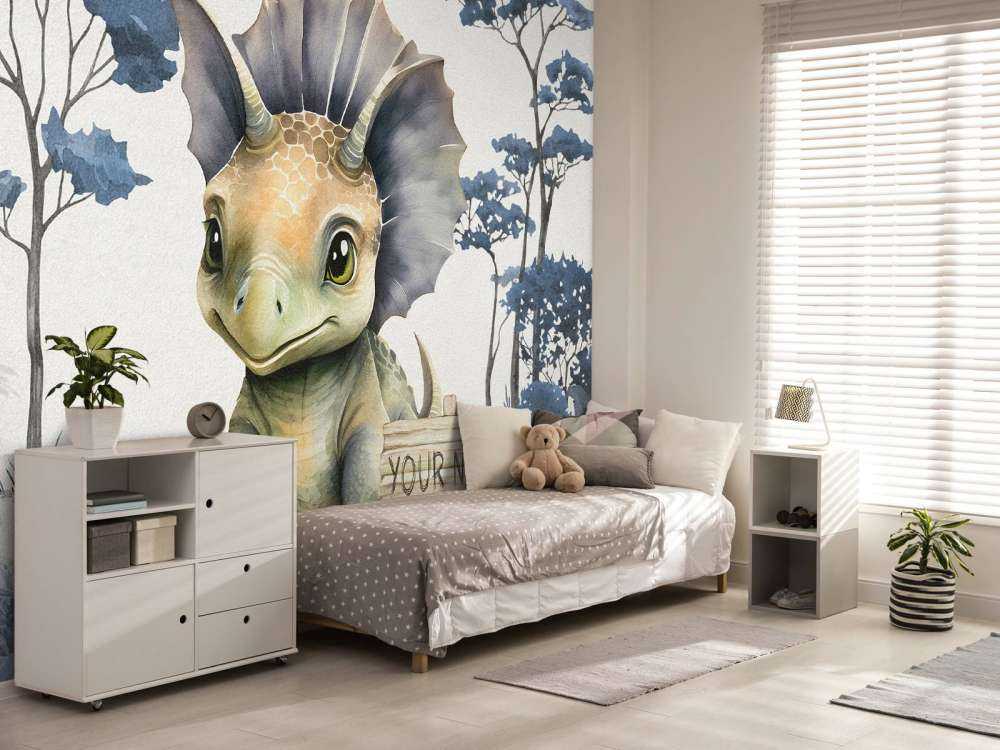 Baby triceratops i den blåa djungeln