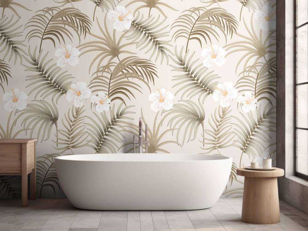 Palmetreblader og blomster