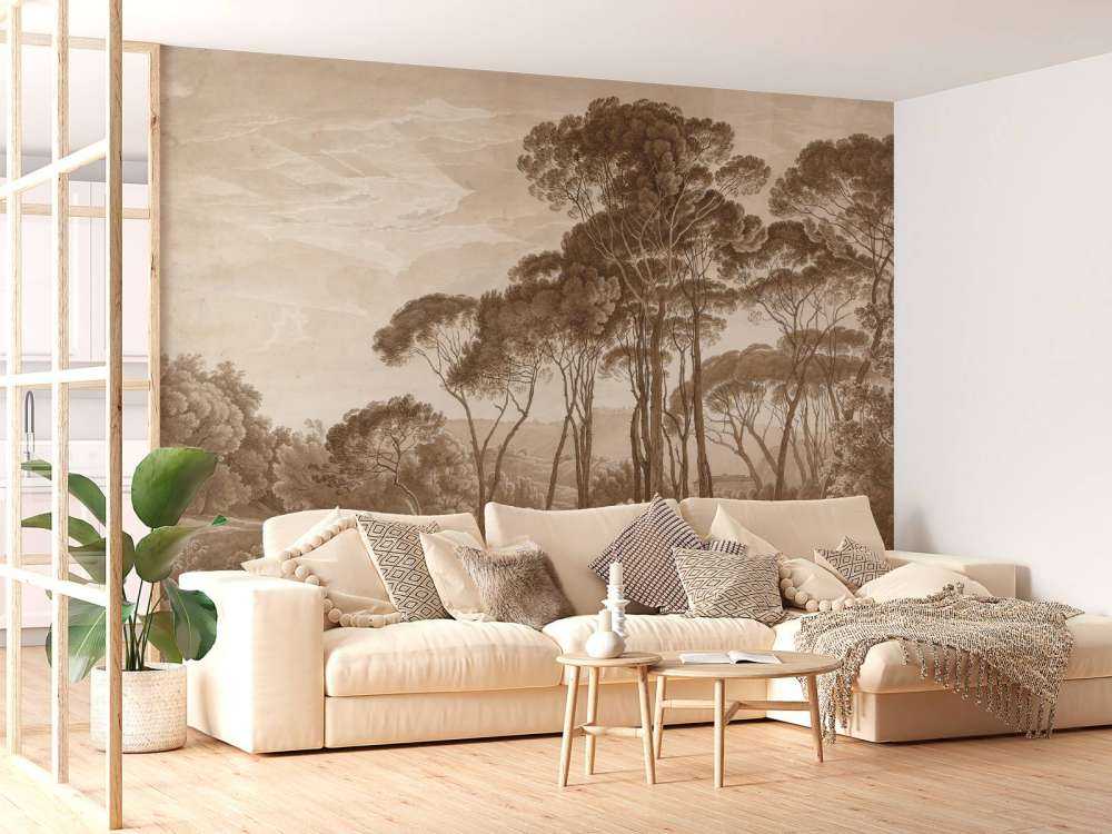 Skoglandskap nær Roma med solnedgang