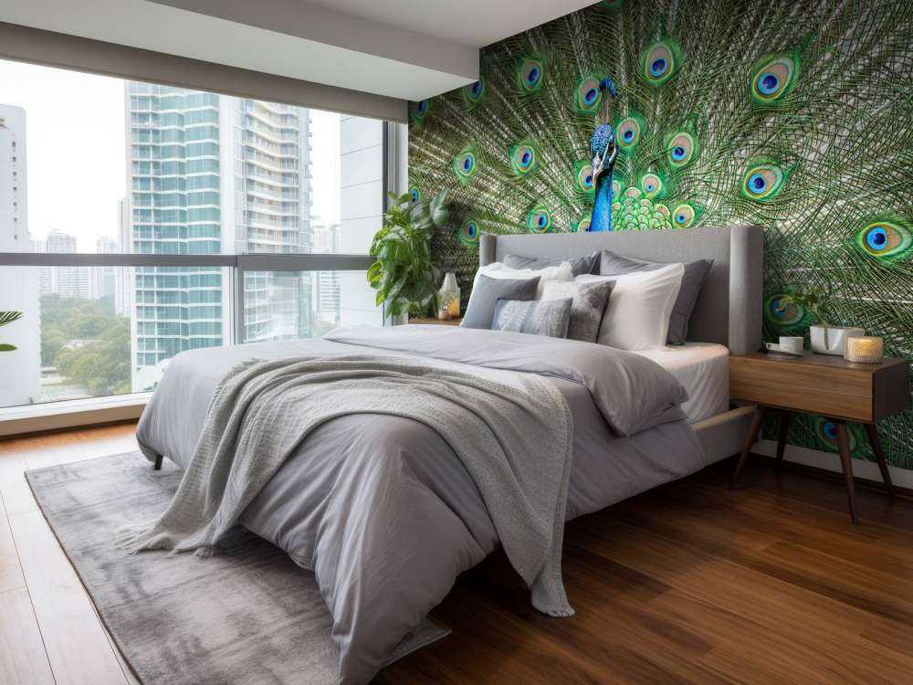 Påfugl med utvidede fjær