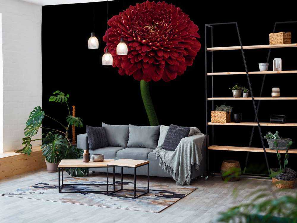 Rød blomst på stammen