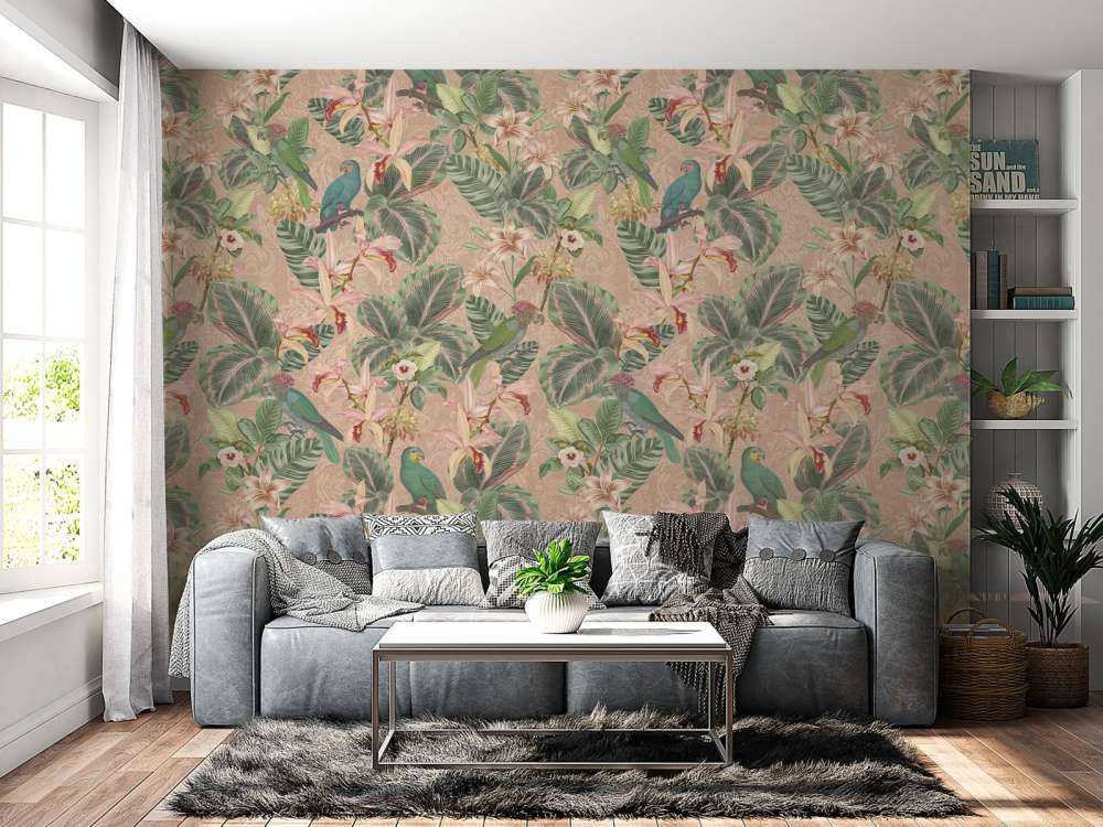 Tropiske junglefugle og papegøjer - terrakotta