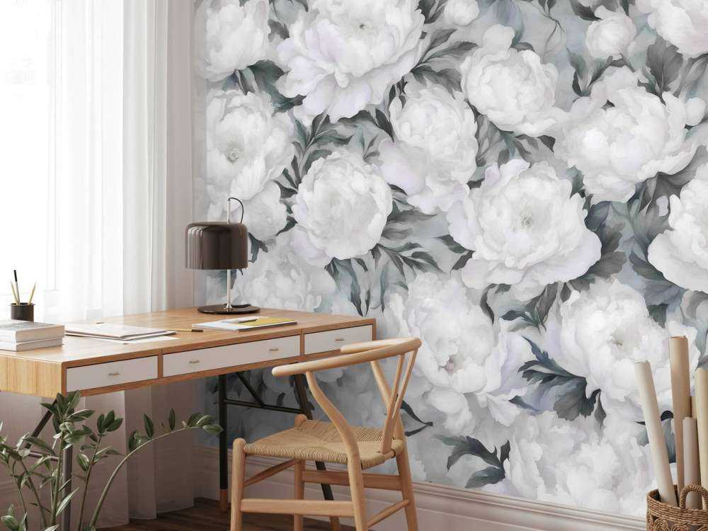 Peonies vägg blå