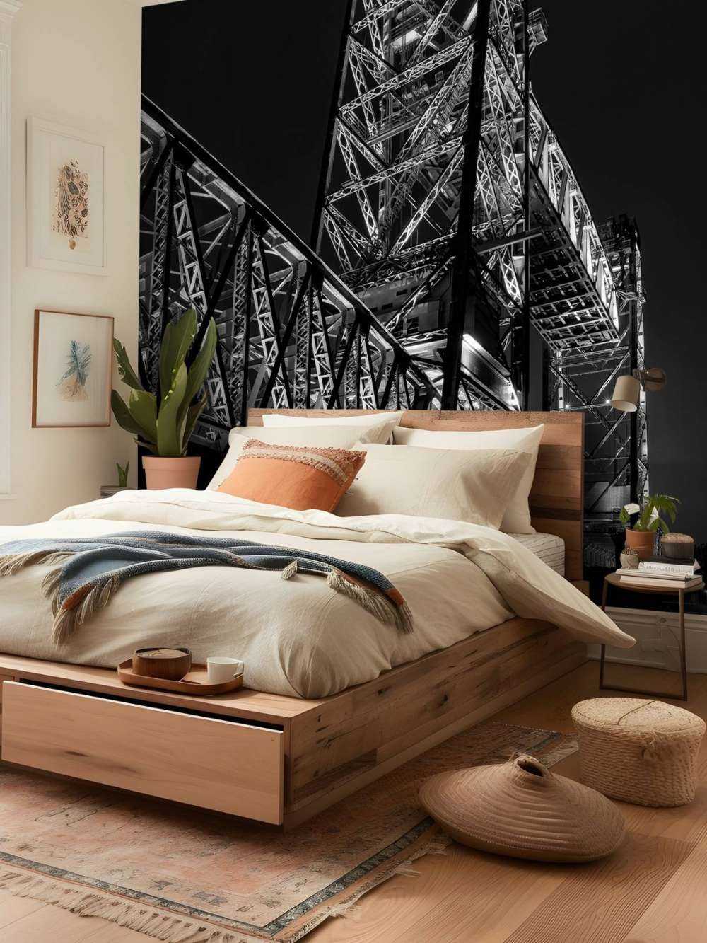 Den tidigare järnvägsbron De Hef i Rotterdam i svartvitt 