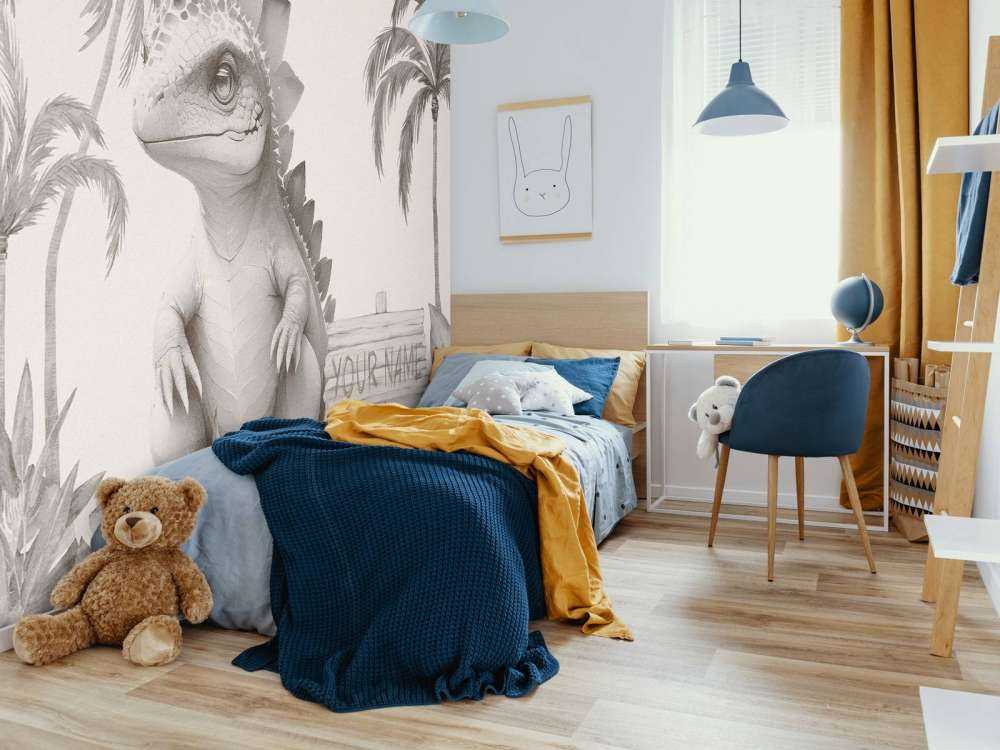 Baby stegosaurus i den beige djungeln