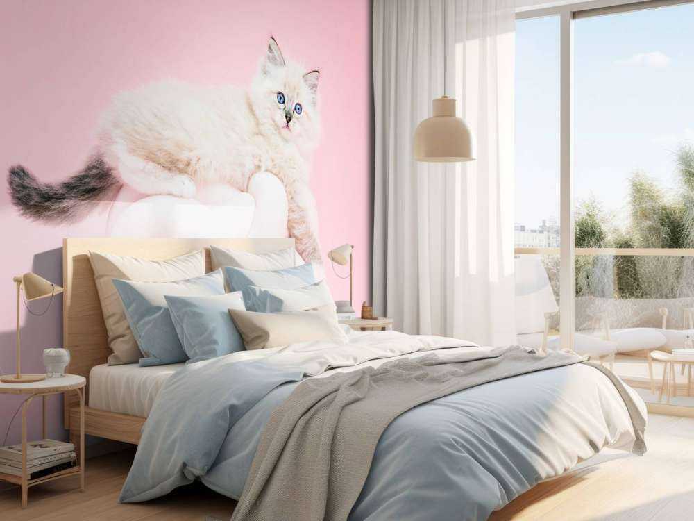 Vit katt på rosa bakgrund