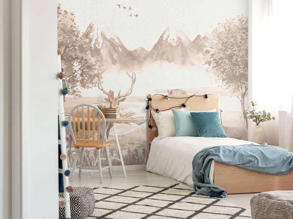 Skov med dyr i taupe