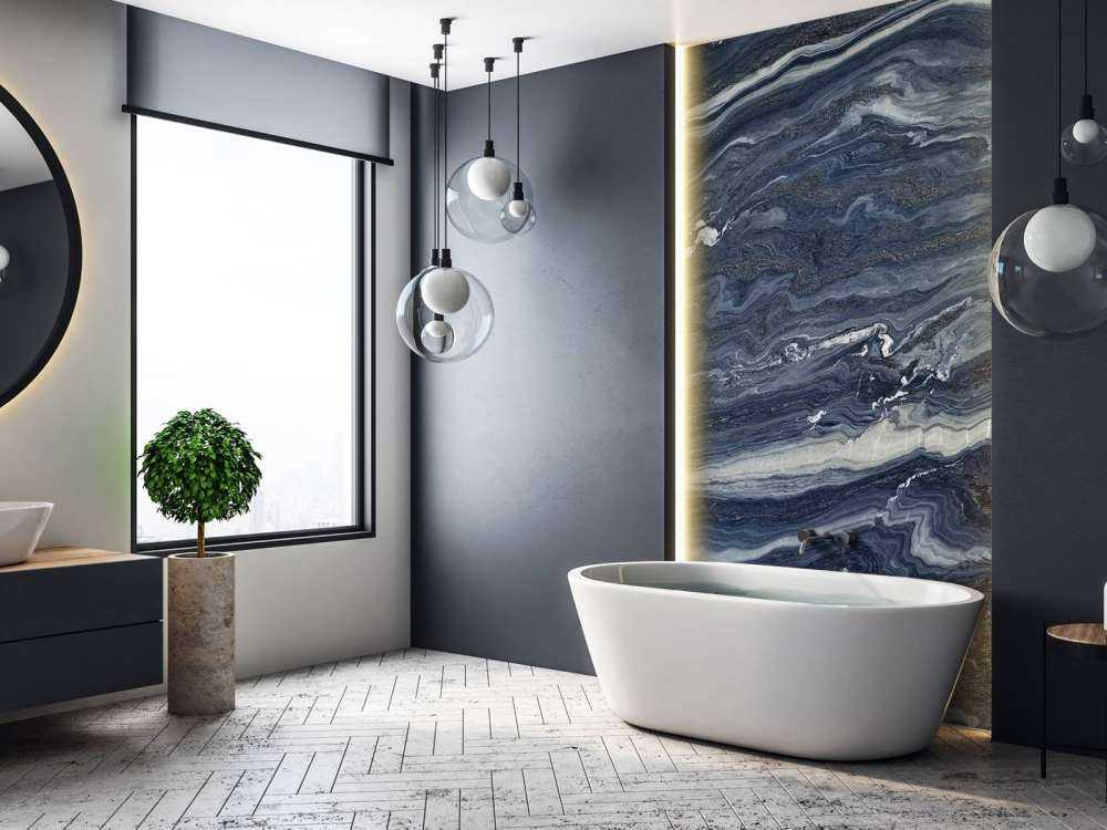 Blå med hvid marmor
