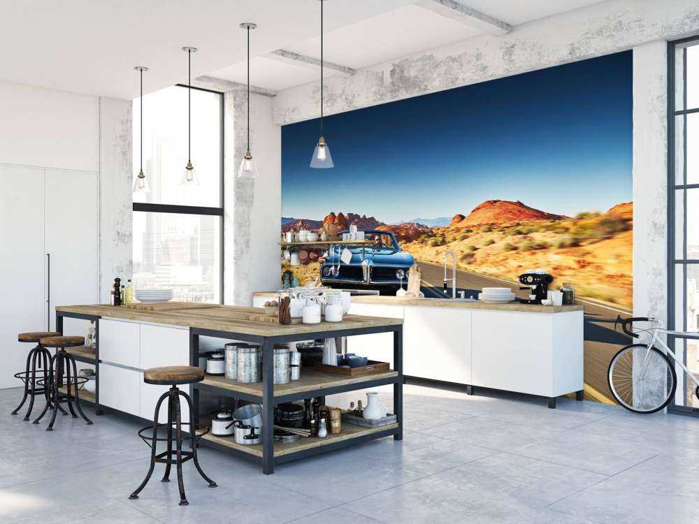 Muskelbil i et amerikansk landskab