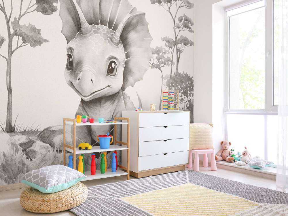 Baby triceratops i den beige junglen