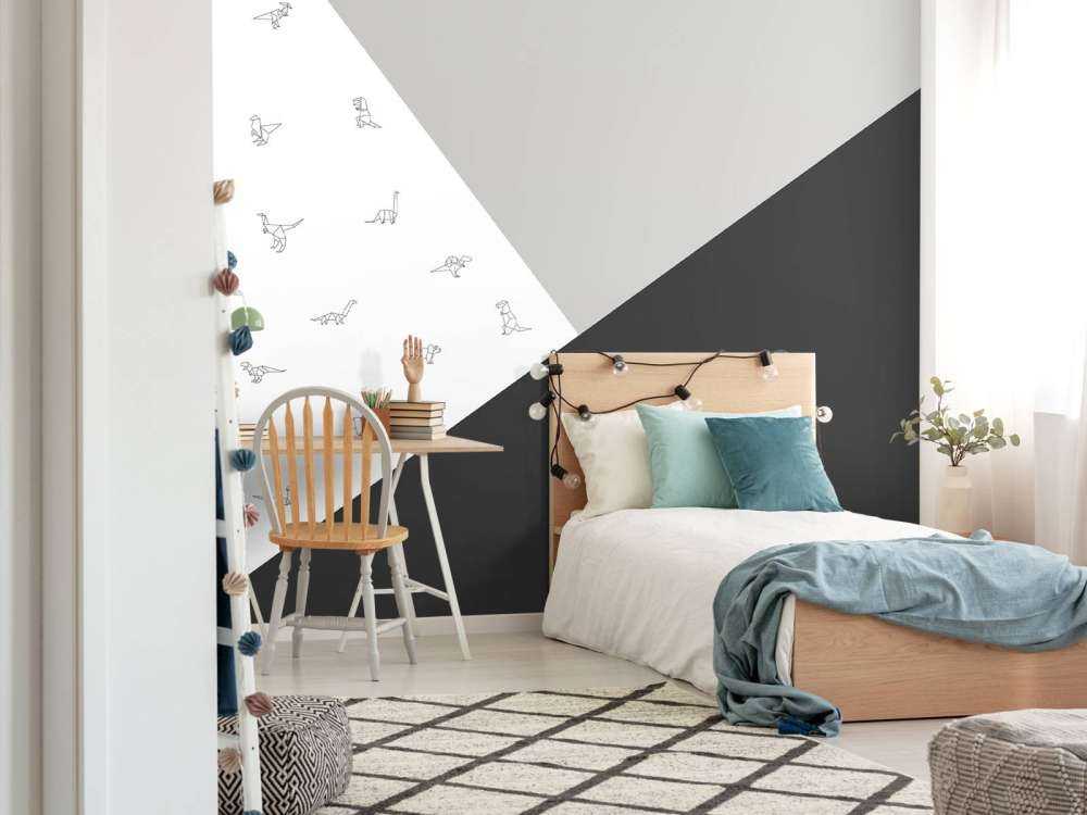 Sorte og hvide trekanter med dinosaurer