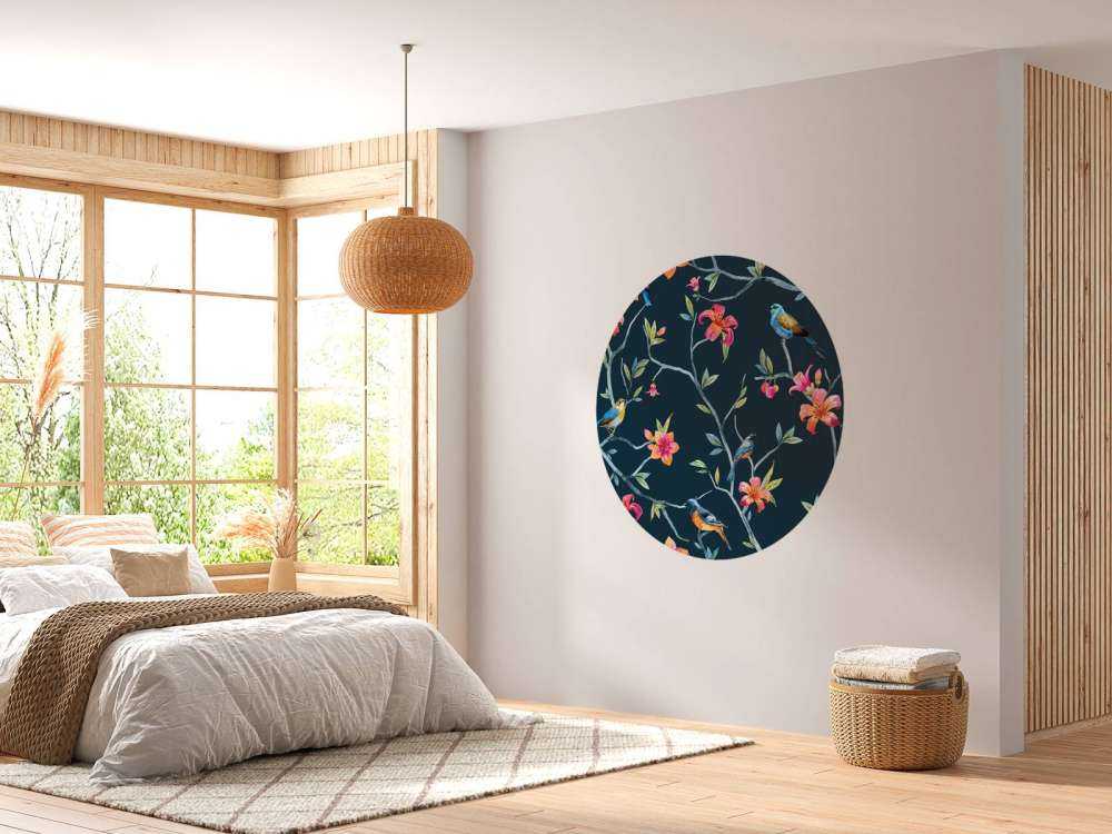 Tropiske blomster og fugler