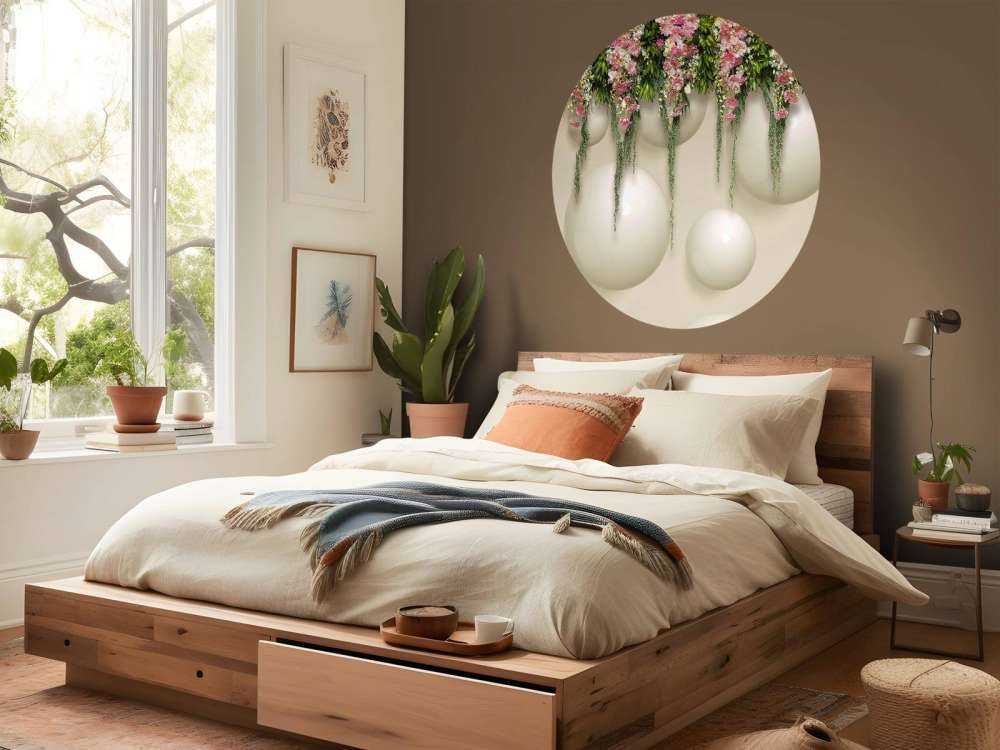 Hengende rosa blomster på 3D-vegg