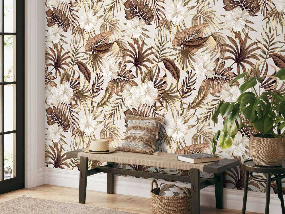 Tropiske blomster, beige