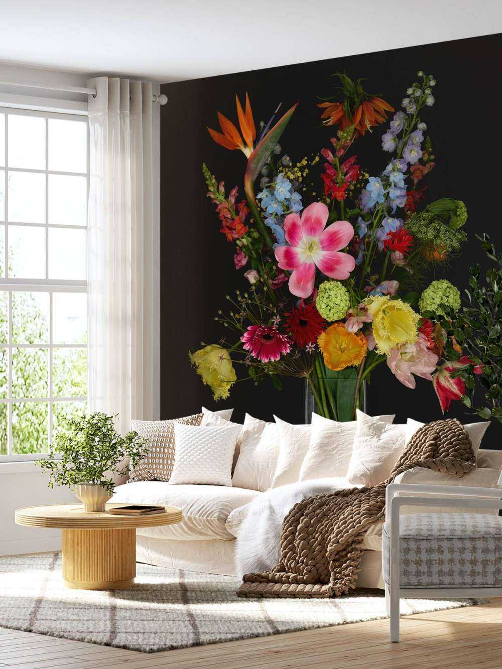 Buket blomster i glasvase