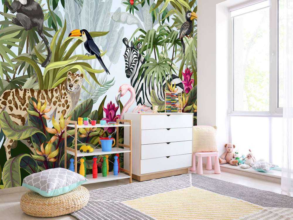 Farverig jungle med dyr