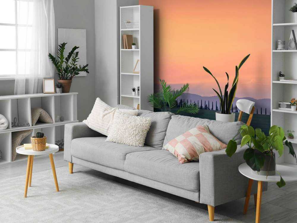 Italiensk landskab med orange himmel