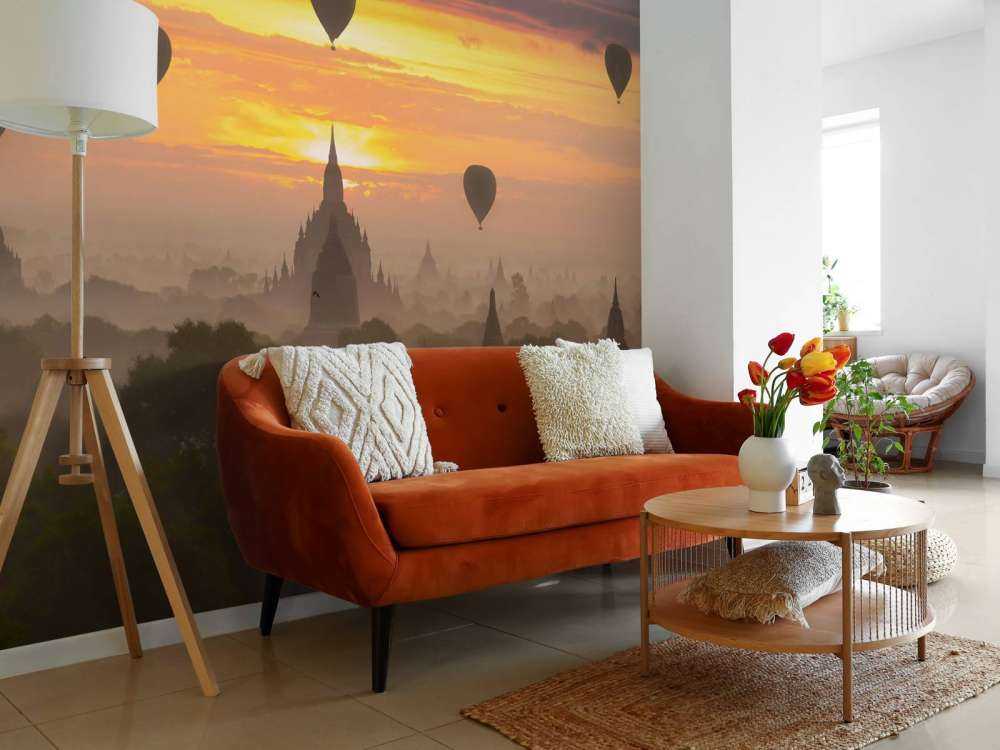 Bagan balloons flying over the ancient temples