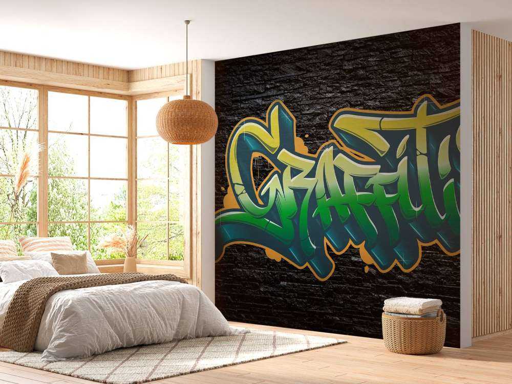 Graffiti på sort murstensvæg